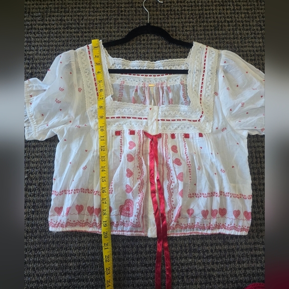 Free People White Blouse with Pink Heart Accents - Picture 7 of 9